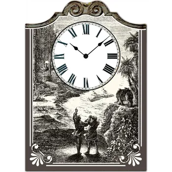 Hodiny Velké nástěnné dřevěné hodiny - Jules Verne, Cesta kolem světa za 80 dní