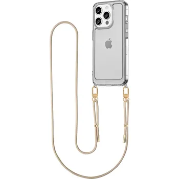 Pouzdro na mobilní telefon Kryt Esthetique iPhone 15 Pro s béžovou šňůrkou průhledný (obal neboli pouzdro na iPhone 15 Pro)