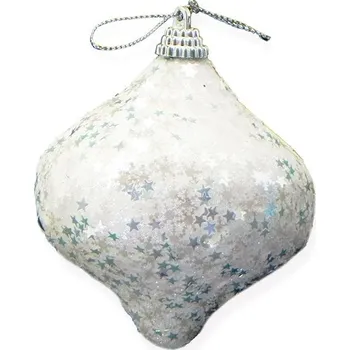 Vánoční dekorace LAALU Vánoční ozdoby - baňka, bílá s glitery, 6 cm