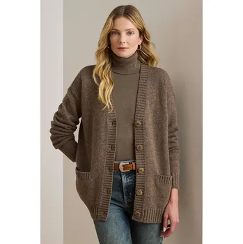 Dámský svetr Kardigan s příměsí vlny Lauren Ralph Lauren hnědá barva, 200979672 84X, vel. S