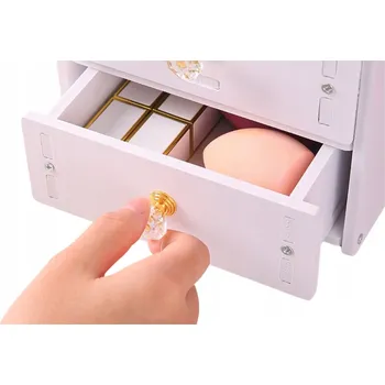 Toaletní stolek MINI DŘEVĚNÝ TOALETNÍ STOLEK SE ZRCADLEM ORGANIZÉR NA KOSMETIKU BÍLÝ