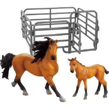 Figurka Sada koně 2 ks s ohradou hnědý s černou hřívou