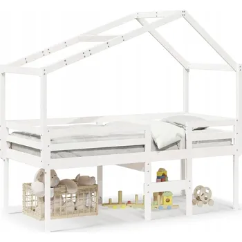 Vysoká dětská postel se stříškou, borovicové dřevo, bílá, 205,5 x 95,5