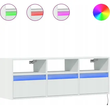 Televizní stolek Závěsná skříňka pod TV s LED RGB osvětlením, 3 zásuvky, bílá, 130x31x45 cm