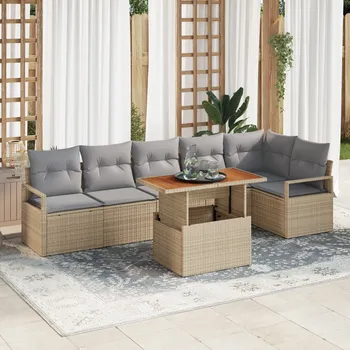 Zahradní sestava 7dílná zahradní sedací souprava z umělého ratanu, béžovo-šedá, 60x72 cm