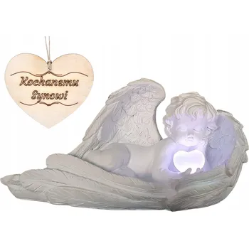 Svíčka HŘBITOVNÍ SVÍČKA PRO SYNA Anděl strážný LEŽÍCÍ ANDÍLEK RGB DO ZAHRADY NEBO NA HROB bílá
