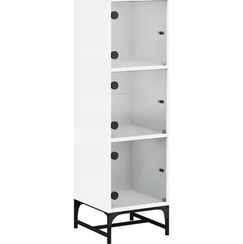 Koupelnový nábytek Vysoká skříňka s přihrádkami a skleněnými dvířky, bílá, 35x37x120 cm