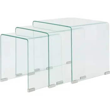 Konferenční stolek Sada 3 Zasouvacích Stolků z Tvrzeného Skla 42x42x41,5 cm Béžová