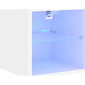 Televizní stolek Závěsná skříňka pod TV s RGB LED osvětlením a skleněnou policí, bílá, 30x28,5x3 cm