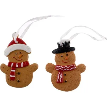 Vánoční dekorace Závěs Sněhulák "Perníkový" 6,5x5cm, 2ks, novodur