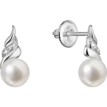 Náušnice Evolution Group s.r.o. Zlaté 14 karátové náušnice bílé zlato s říční perlou a brilianty 81PB00059