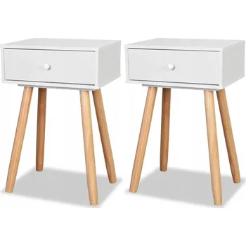 Noční stolek Retro noční stolky, borovicové dřevo/MDF, bílo-hnědé, 40x30x61 cm, 2 ks