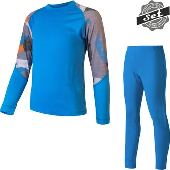 cyklistický dres Dětské triko dl.rukáv + spodky SENSOR MERINO IMPRESS SET modrá/camo 110