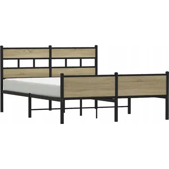 Postel Kovový rám postele s čelem, dub sonoma, 207 x 166 x 91,5 cm