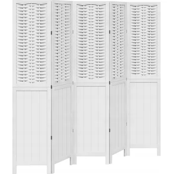 Paraván Paraván z bambusu a dřeva paulovnie, bílý, 175-180 x 180 cm, 5 panelů