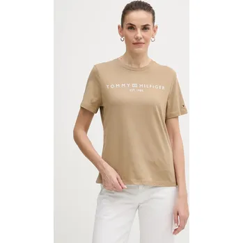 Bavlněné tričko Tommy Hilfiger WW0WW40276. béžová 80X, vel. M