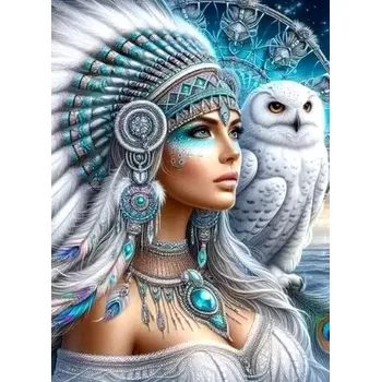 Diamantové malování Diamantové malování/Huacan - Indiánka a bílá sova