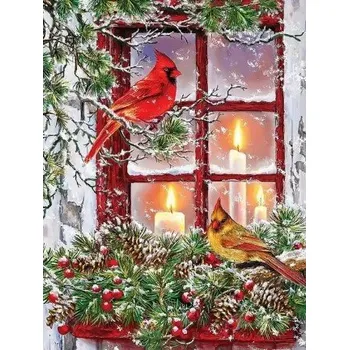 Diamantové malování Diamantové malování/Huacan - Ptáčci v zimním okně