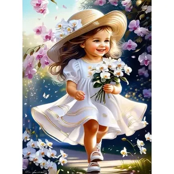 Diamantové malování Diamantové malování/Huacan - Děvčátko a jarní procházka