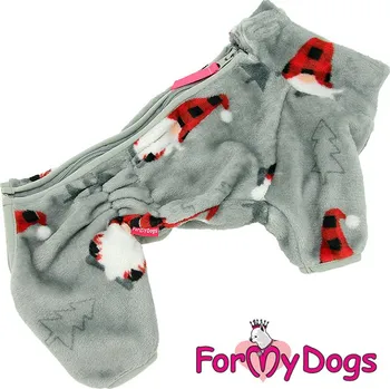 Obleček pro psa FOR MY DOGS plyšový overal XMAS ELF, šedý Velikost: 16/L