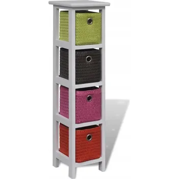 regál Dřevěný regál s 4 košíky, bílý, 20x20x80 cm