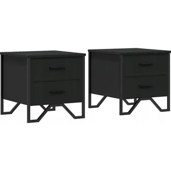 Noční stolek Noční stolek se dvěma zásuvkami, černý, 40 x 41 x 40 cm, kovové nohy