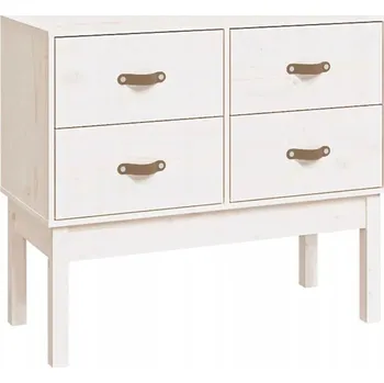 Komoda Skříň z masivního borovicového dřeva se 4 zásuvkami, bílá, 90x40x78 cm