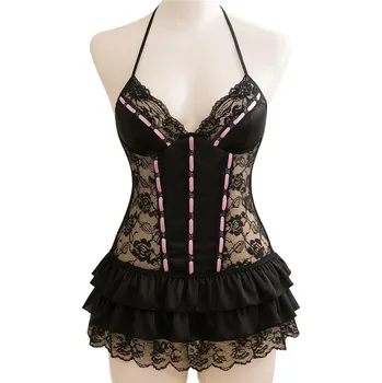 Dámská erotická souprava SMYSLNÉ BODY SEXY SOUPRAVA PRÁDLA KRAJKOVÉ TRIČKO SUKNĚ TANGA