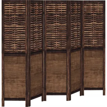 Paraván Paraván skládací z masivního dřeva paulovnie a bambusu, 175x160 cm, tmavě hnědá