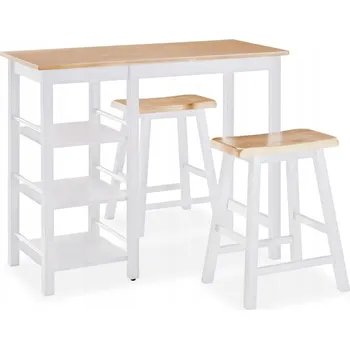 Jídelní set Barový set z kaučukového dřeva a MDF, bílý a přírodní, stůl 108x4