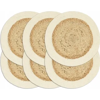 prostírání Ručně Pletené Prostírání na Stůl z Juty a Bavlny, Přírodní, 38 cm, 6 ks