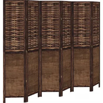 Paraván Paraván Skládací z masivního dřeva Paulownia a bambusu, tmavě hnědý, 210-215x1