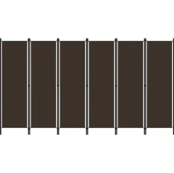 Paraván Paraván 6-křídlový s železným rámem a látkovými panely, 300 x 180 cm, hnědý
