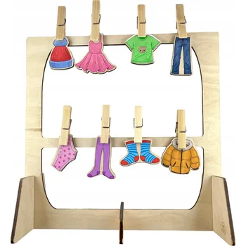 Dřevěná hračka Logická hra pro levou hemisféru se kolíčky - Věšíme prádlo