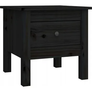 Konferenční stolek Stolek z Masivního Borovicového Dřeva se Zásuvkou, Černý, 40x40x39 cm