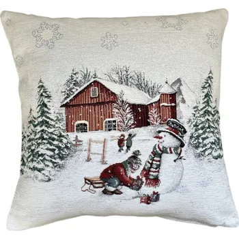 Povlak na dekorativní polštářek Gobelínový vánoční povlak na polštář s motivem Zimní prázdniny 45x45 cm