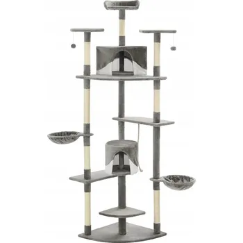 Víceúrovňové škrabadlo pro kočky s domečky a košíky, šedo-bílé, 103x77x