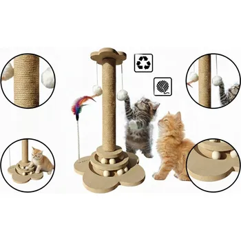 INTERAKTIVNÍ ŠKRABADLO PRO KOČKY 4V1 S MÍČKY A PÉRKEM VĚŽ HRAČKA