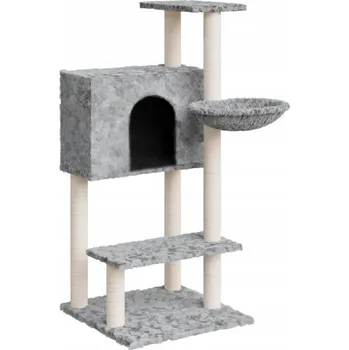 Multifunkční škrabadlo pro kočky, plyš světle šedá, 61x61x108,5 cm