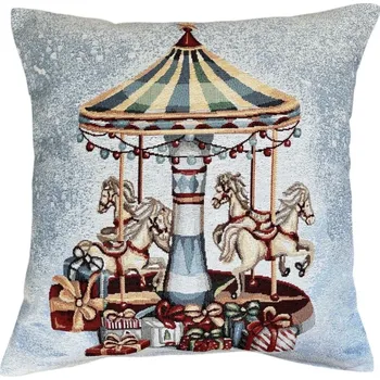 Povlak na polštářek Gobelínový vánoční povlak na polštář s motivem Vánoční kolotoč 45x45 cm