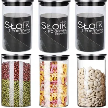 Dóza na potraviny Skleněné kuchyňské dózy SADA 6 ks na cukr HERMETICKÉ 810 ml OCEL