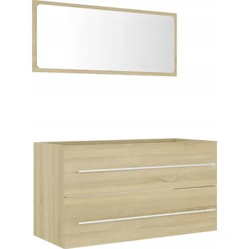 Koupelnový nábytek Koupelnová sestava se zrcadlem a skříňkou, dub Sonoma, 90x38,5x48 cm
