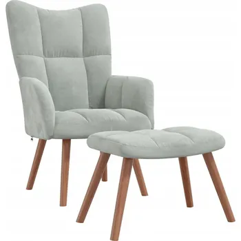 Křeslo Křeslo s podnožkou, sametové, světle šedé, 61,5x69x95,5 cm