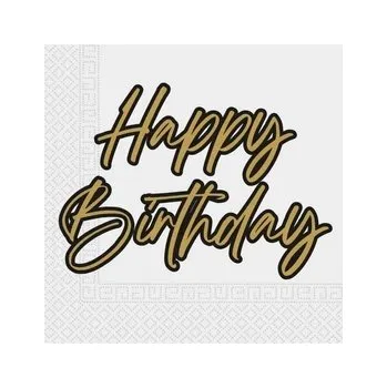 Papírový ubrousek Papírové ubrousky Procos Elegant Happy Birthday 33 cm 20 ks černé
