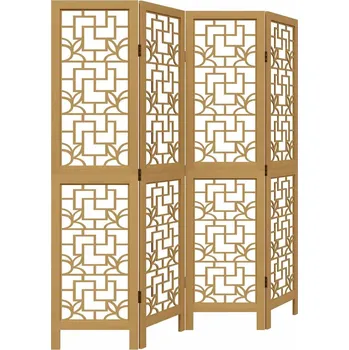 Paraván Paraván z masivního dřeva paulovnie, 4 panely, hnědý, 145 x 160 cm