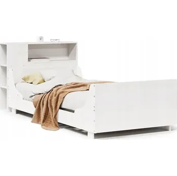 Postel Rám postele z borovicového dřeva, bílý, 217,5x81x82 cm s čelem