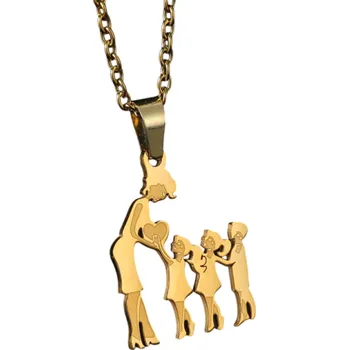 Náhrdelník Řetízek s přívěskem Maminka se 2 dcerami a synem Elegantní náhrdelník pro ženy Symbol rodiny Dárek pro maminku a dceru zlatá