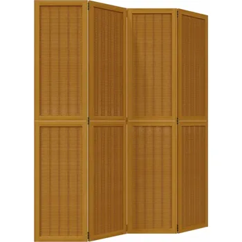 Paraván Paraván z dřeva paulovnie a bambusu, hnědý, 140-145 x 180 cm, 4 panely