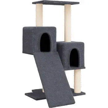 Multifunkční škrabadlo pro kočky, 2 boudičky, žebřík, tmavě šedé, 61x55x82 cm