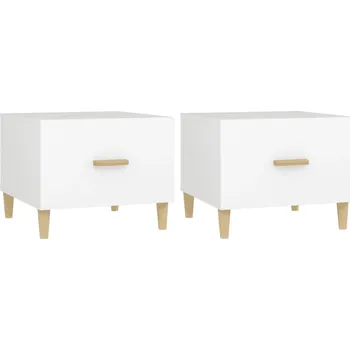 Konferenční stolek Sada 2 Bílých Konferenčních Stolků se Zásuvkami, 50x50x40 cm